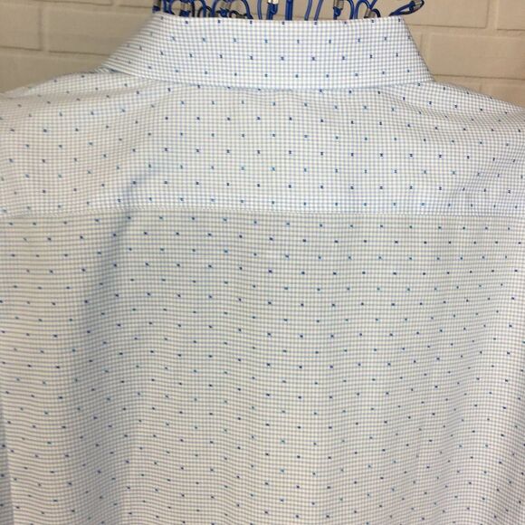 Mens Tommy Hilfiger Blue H-Print Preppy Dress Shirt 17.5 L Collared Button - Picture 8 of 9